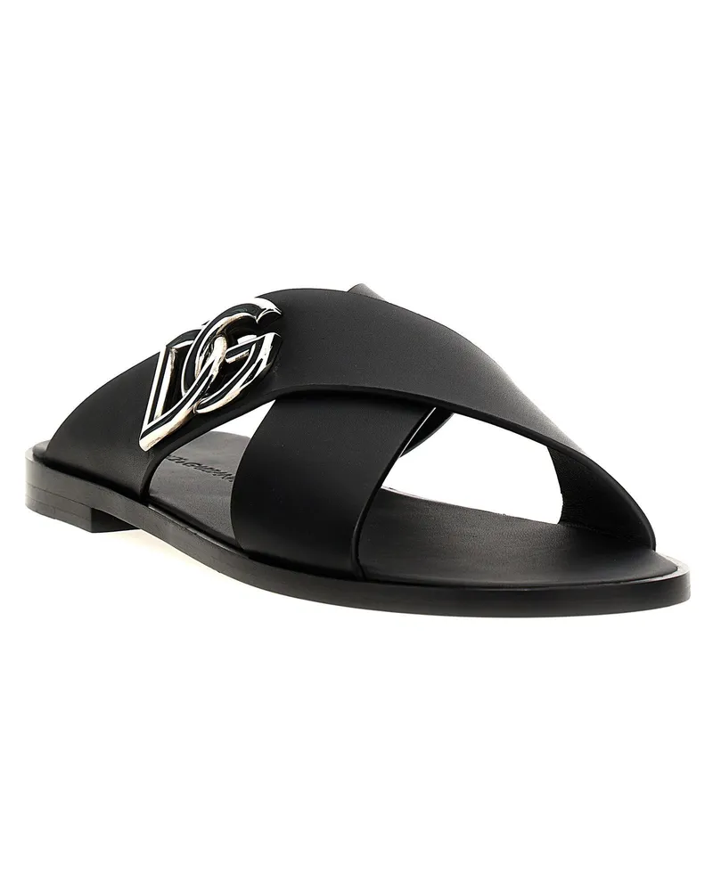 Dolce & Gabbana Logo Leather Sandals Black