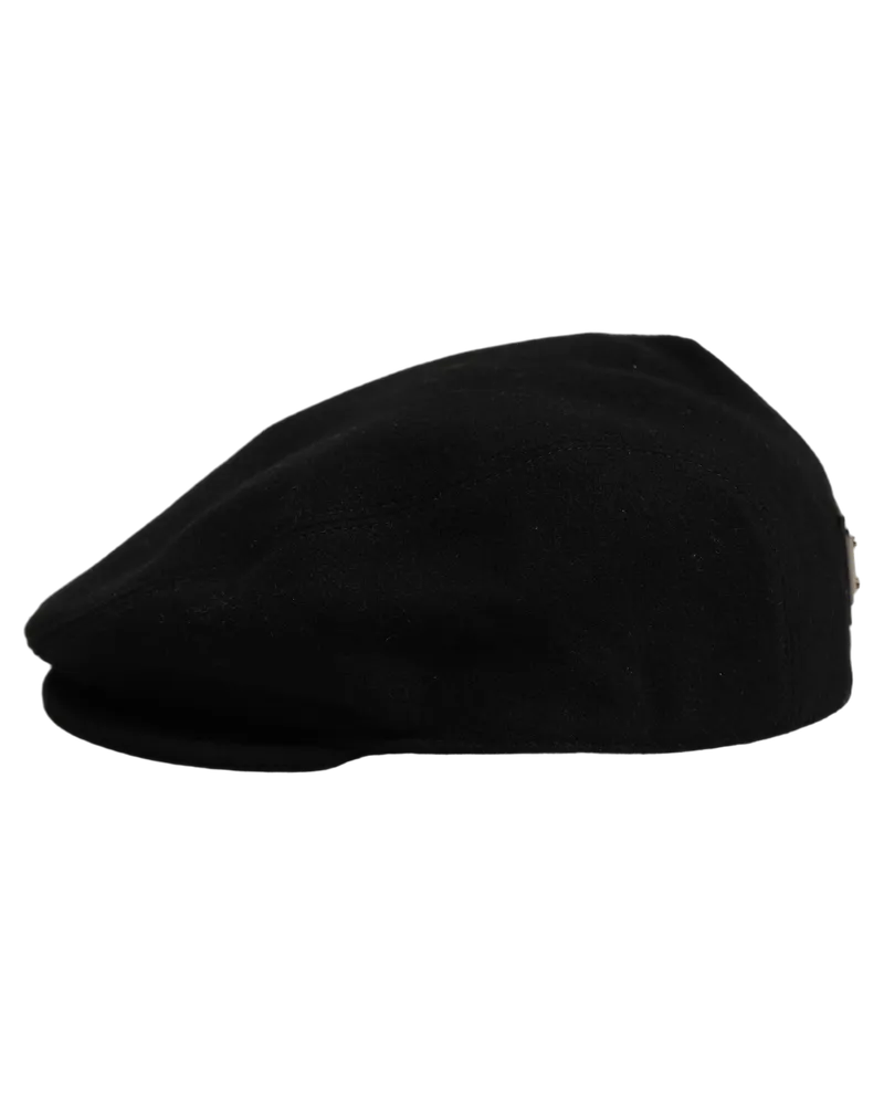 Dolce & Gabbana Men Black Wool Blend Flat Cloth Newsboy Cap Hat Virgin Nylon Cashmere Black