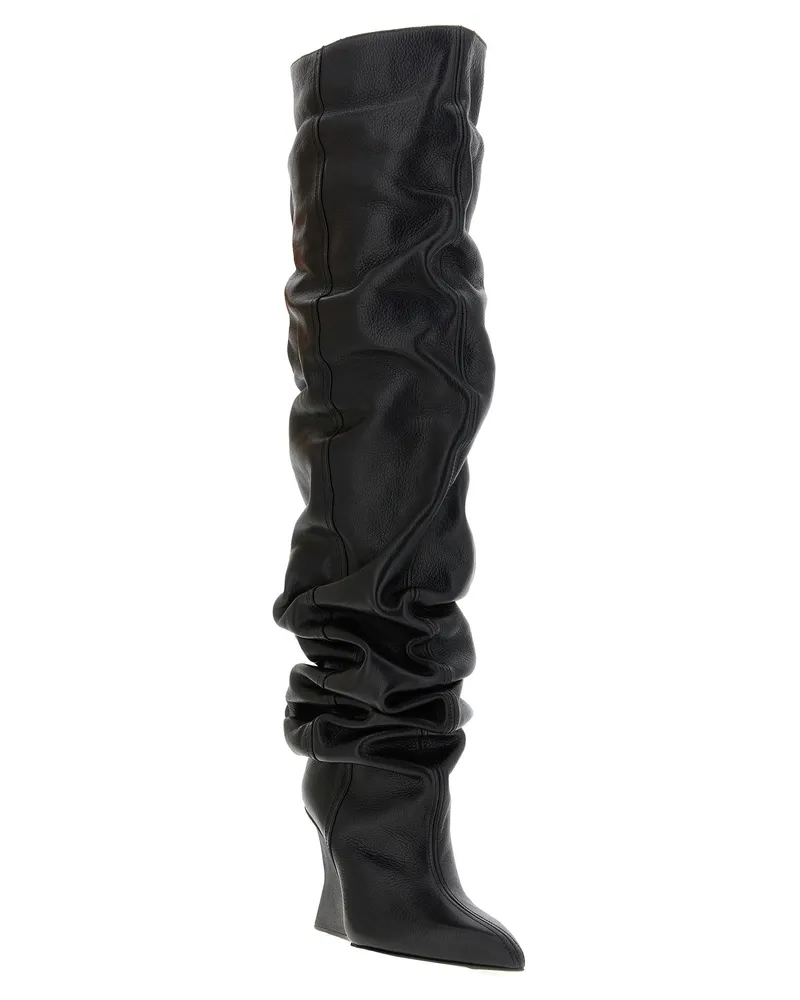 Balmain Women's Black Calfskin Over The Knee Shoe Black