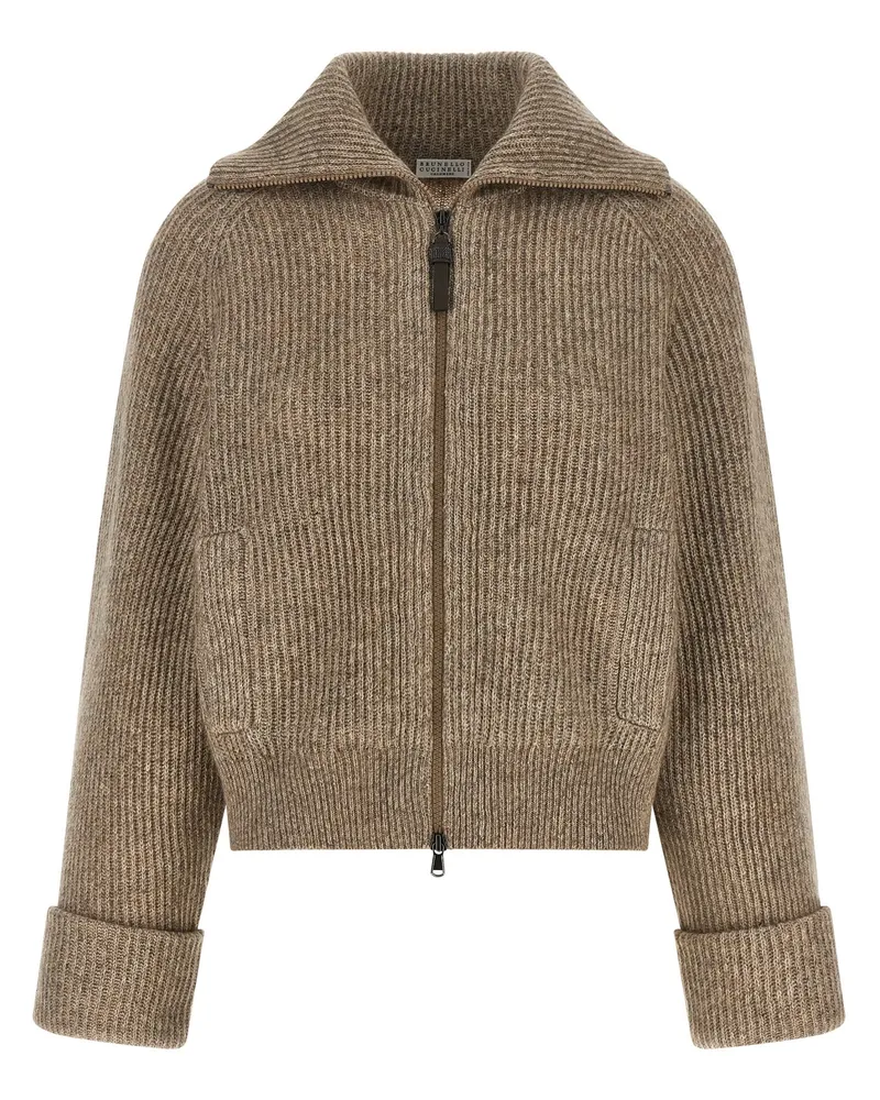 Brunello Cucinelli Cashmere and Vicuña Knit Cardigan — Beige Beige