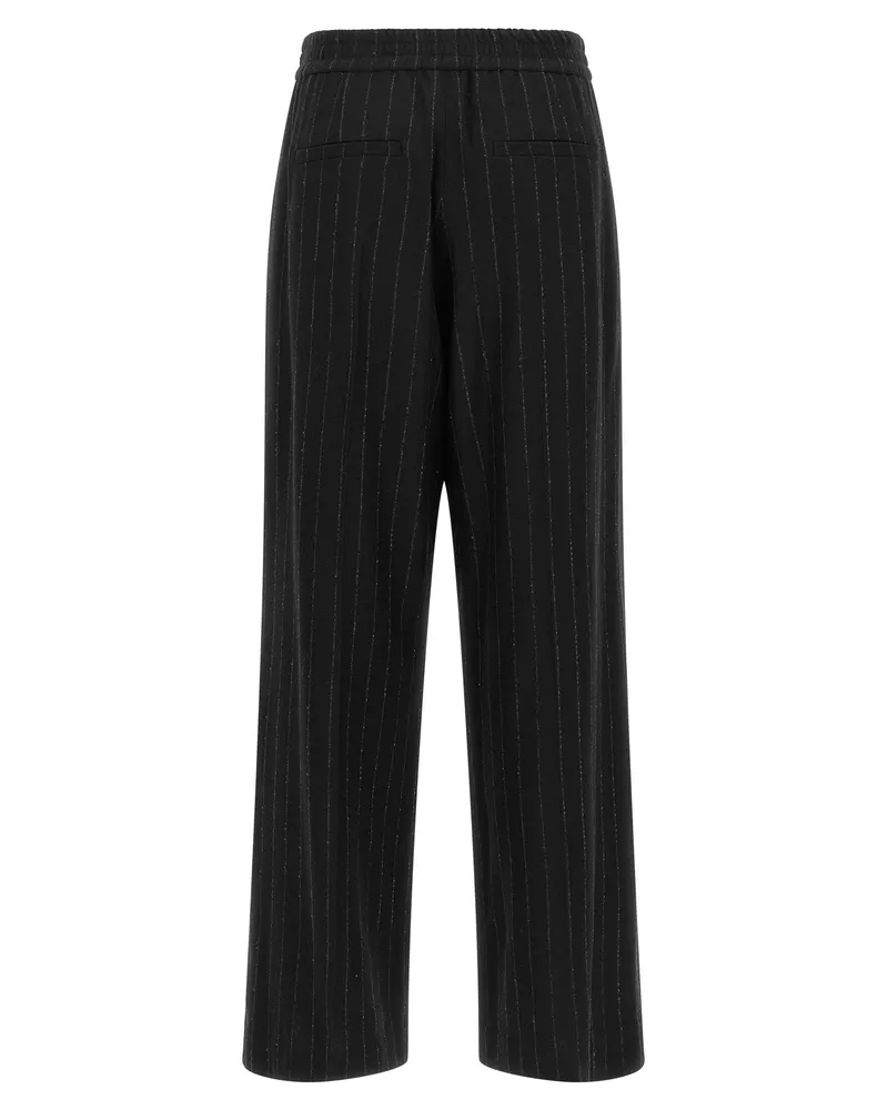 Brunello Cucinelli Micro-Sequin Pinstripe Trousers — Black Black