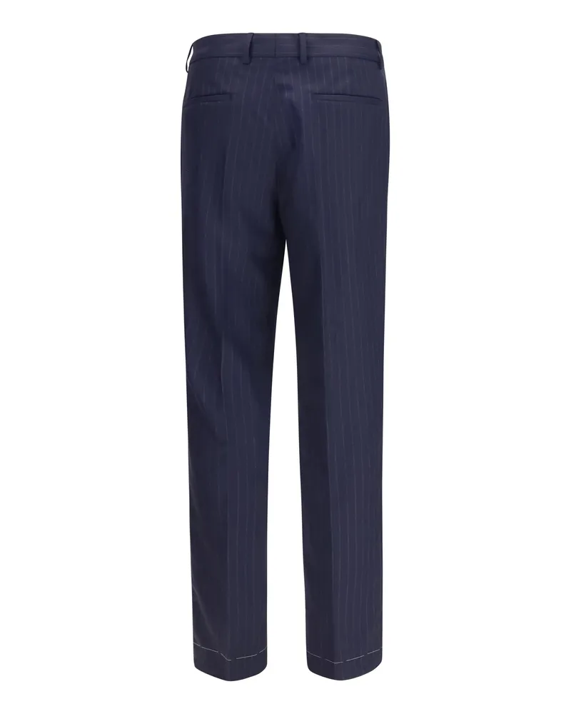 Brunello Cucinelli Men's Virgin Wool Batavia Pinstriped Pants Navy Fleece Ovis Aries Trousers Navy