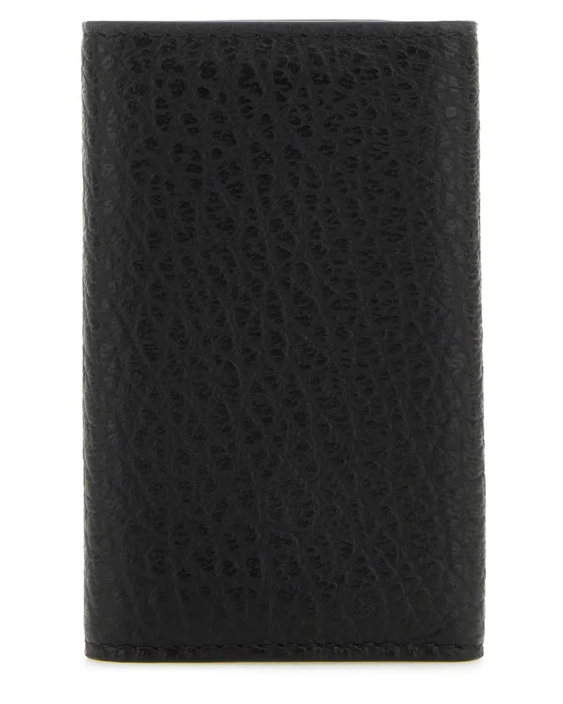 Maison Margiela Women's Black Leather Four Stitches Keyring Case T8013 Portafogli Wallet Black