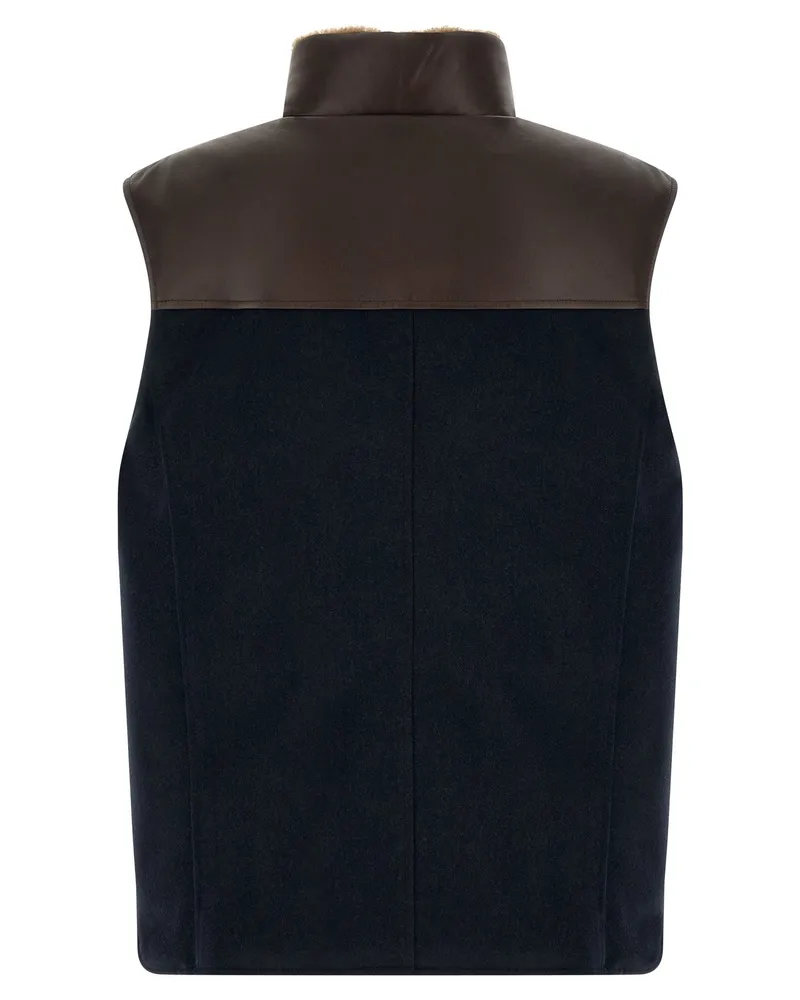 Brunello Cucinelli Paneled Feather-Padded Vest — Navy Navy