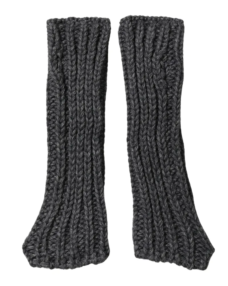 Dolce & Gabbana Women Gray Acrylic Knitted Fingerless Arm Warmer Gloves Alpaca Wool Gray