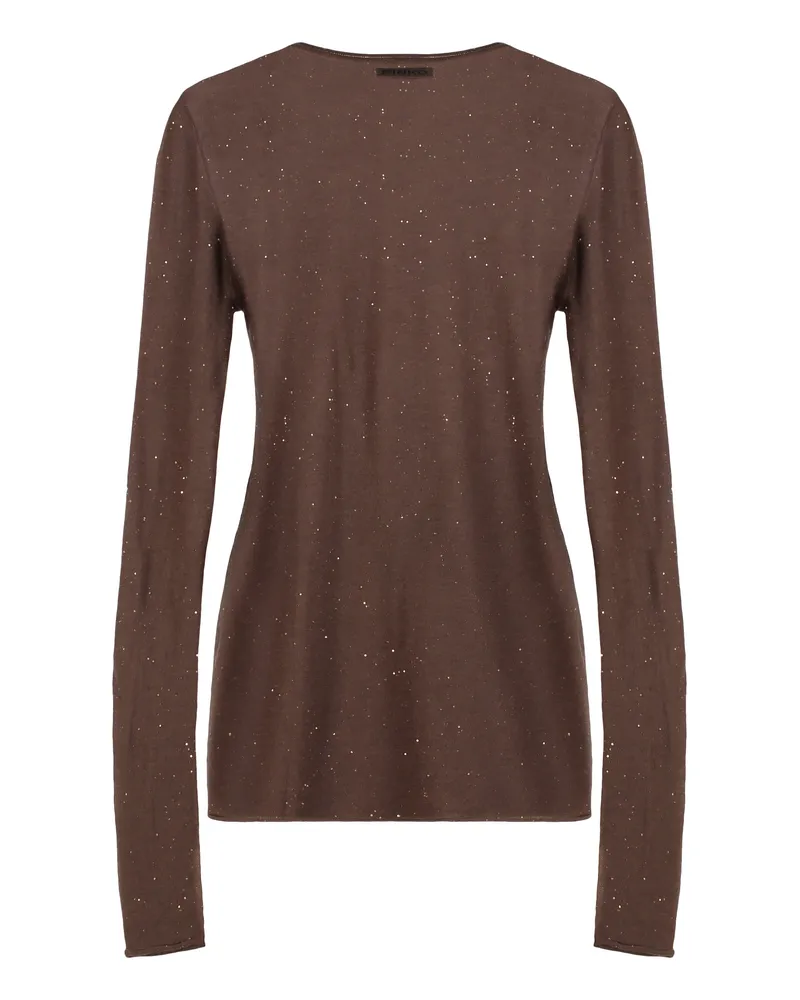 Pinko Women Sequin Long Sleeve Top Pico Olive Brown Wool Tops Brown