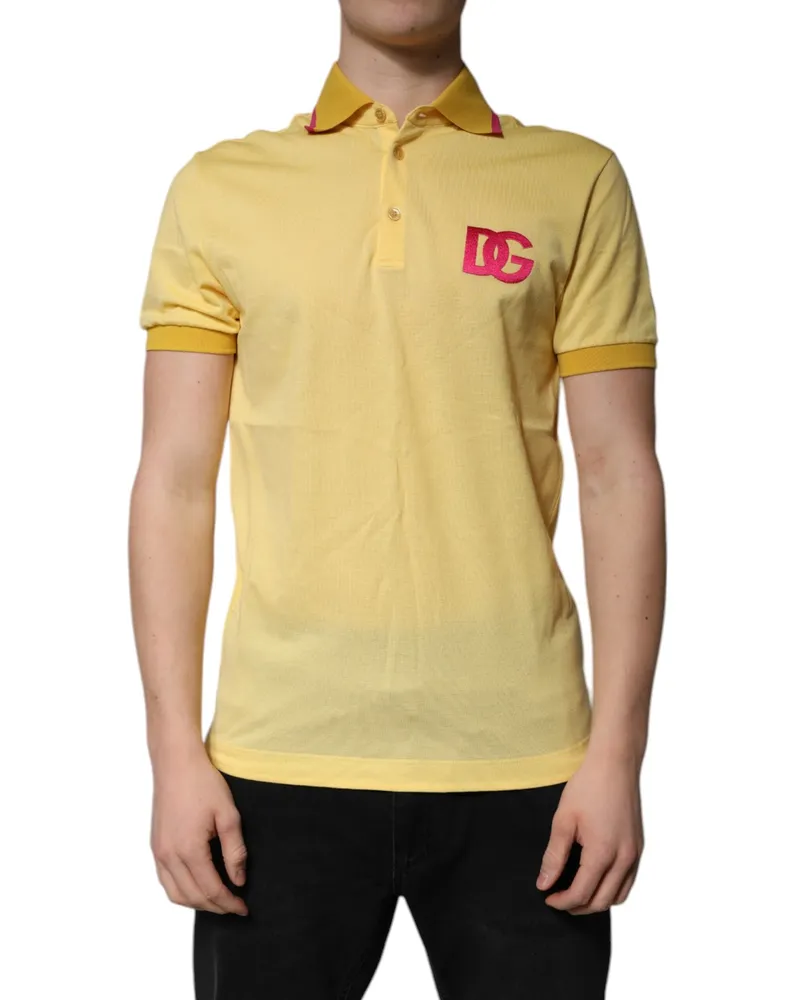Dolce & Gabbana Men Logo-Embroidered Cotton Polo Yellow Yellow