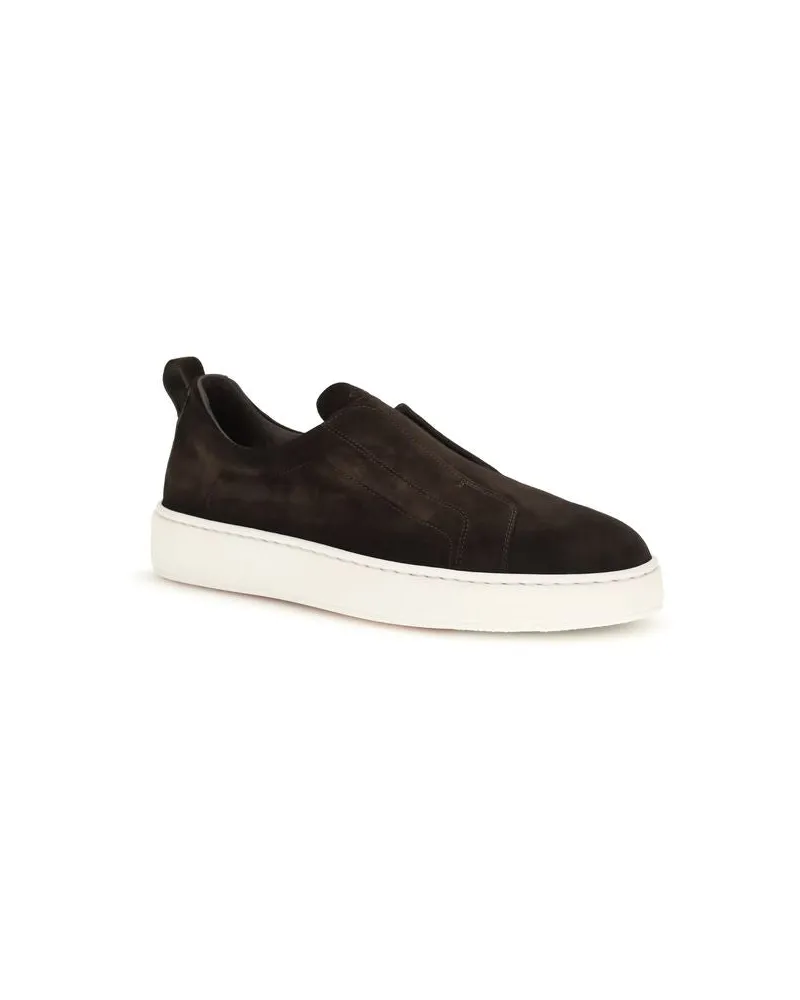 Santoni Men's Brown Calf Leather Bos Taurus Sneakers Brown