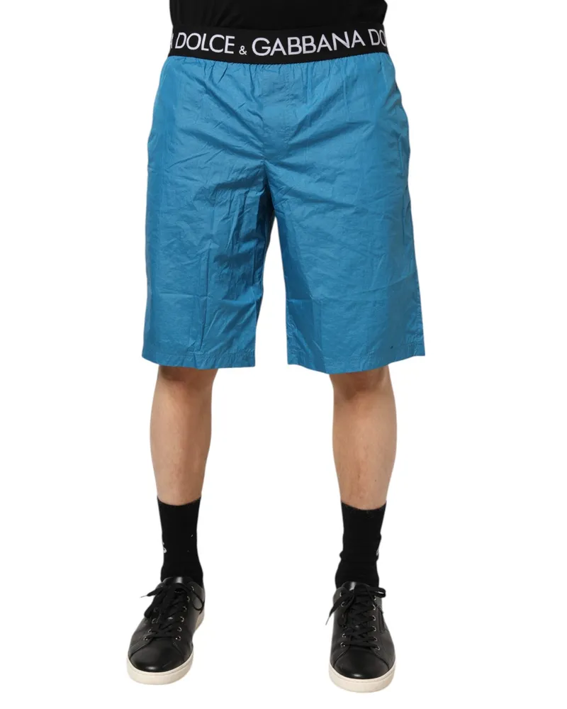 Dolce & Gabbana Men Blue Logo Waistband Beachwear Shorts Swimwear Nylon Blue
