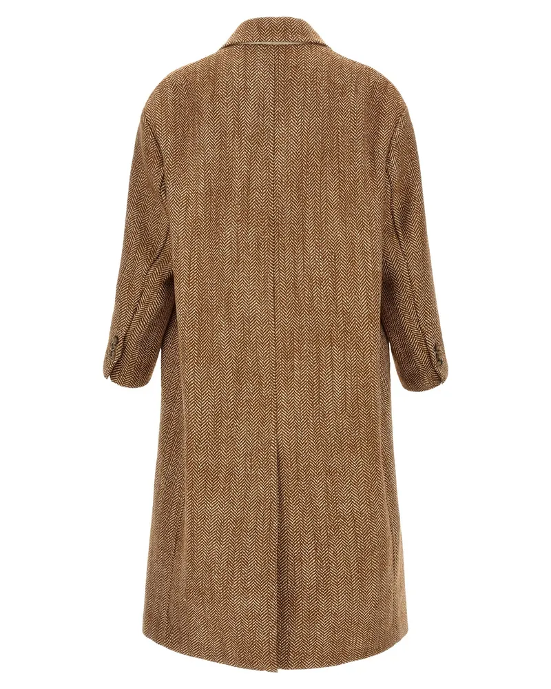 AMI Paris Herringbone Virgin Wool Coat — Brown Brown