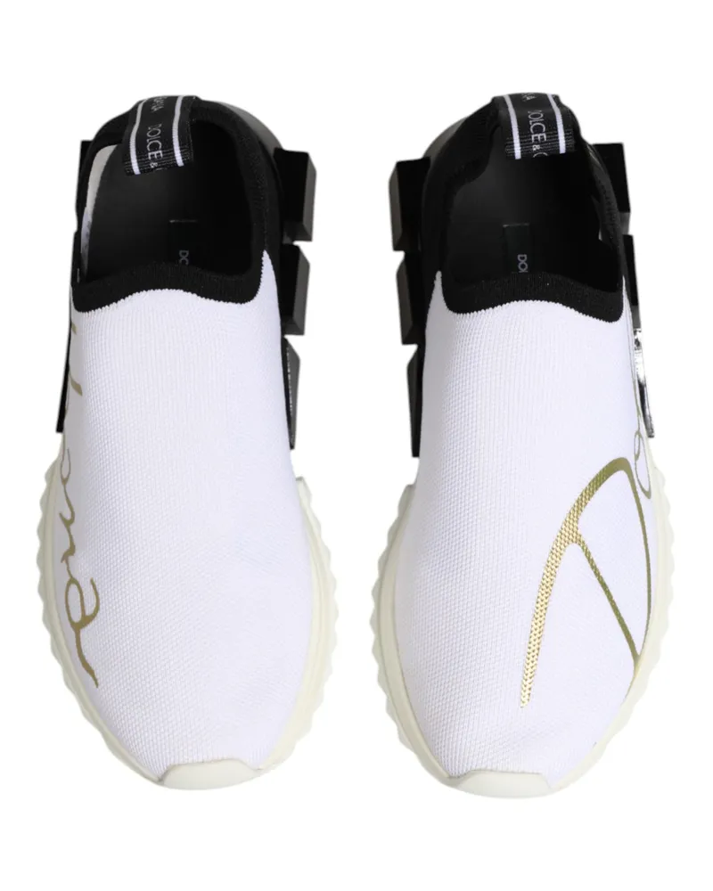 Dolce & Gabbana Women's White Black Low Top Sorrento Sneakers Shoes And Polyester Viscose Pu Elastane White