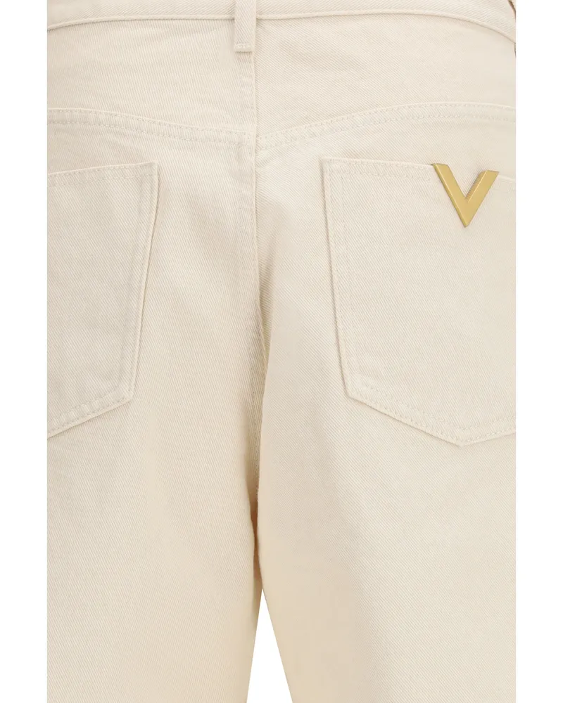 Valentino Garavani Men's Denim Trousers Ivory Cotton Jean Ivory