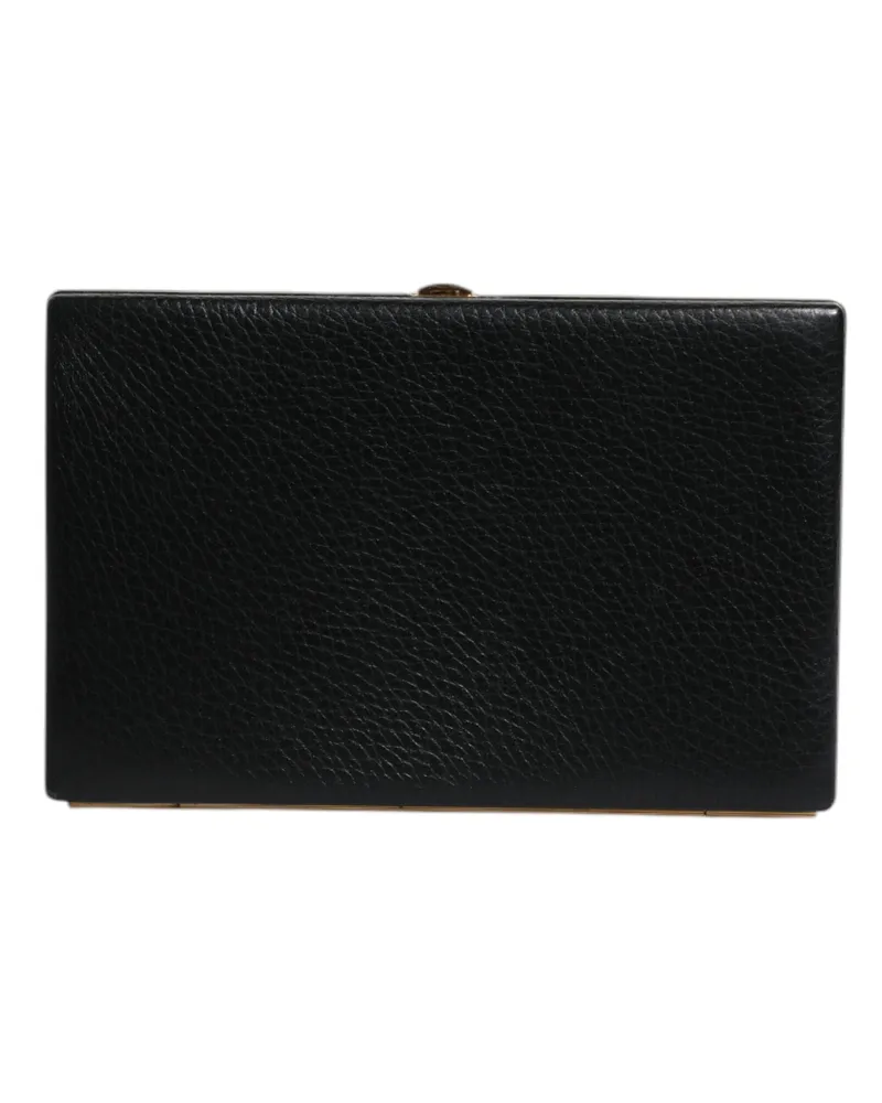 Dolce & Gabbana Women's Black Leather Gold Frame Clutch Evening Party Purse Bag Aluminum Goat Black