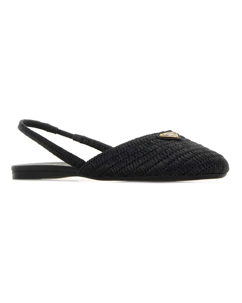 Prada Women's Black Raffia Ballerinas Nero Ballerine Flat Shoes Black