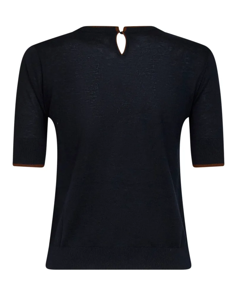 Max Mara Silk-Wool Blend with Contrasting Trim Sweater — Blue Blue
