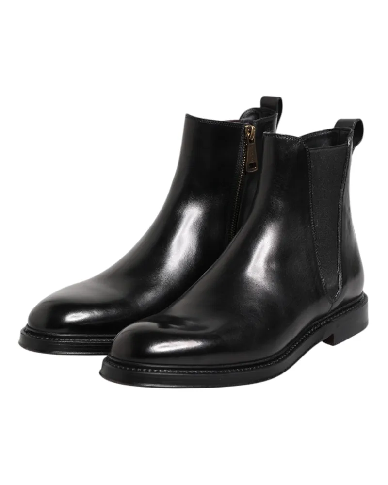 Dolce & Gabbana Men's Black Chelsea Leather Mid Calf Boots Shoes Polyester Elastane Black