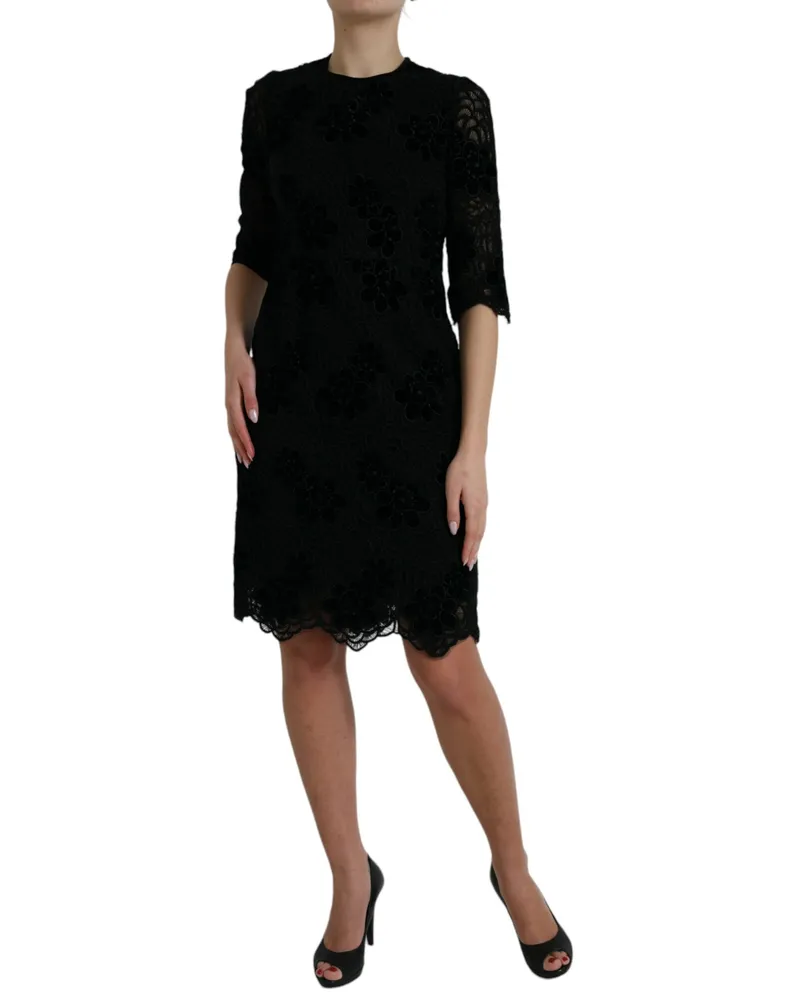 Dolce & Gabbana Women Black Floral Lace Cotton Bodycon Dress Nylon Black