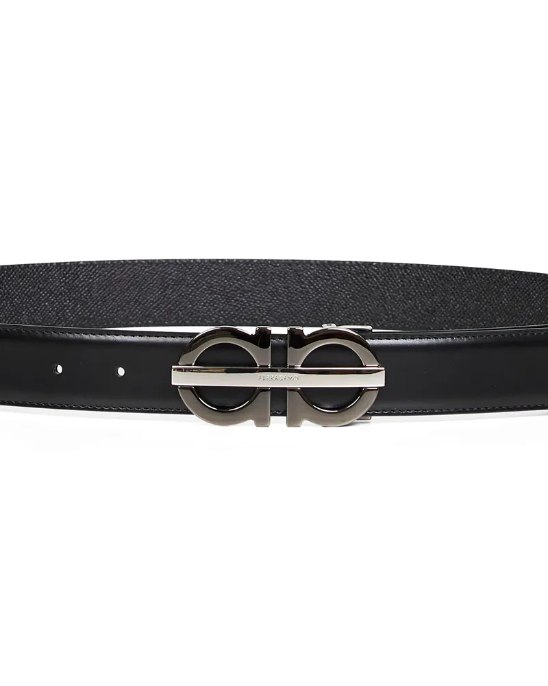 Ferragamo Men's Black Gancini Reversible Belt Calf Leather Black