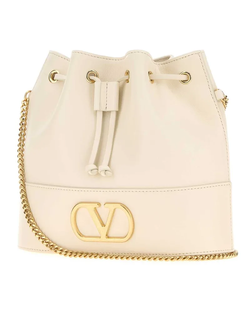 Valentino Garavani Women's Ivory Leather Vlogo Signature Bucket Bag Lightivory Clutch Beige