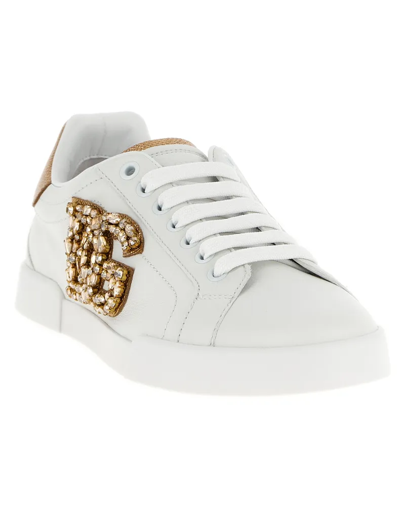 Dolce & Gabbana Women's Gold Calfskin Low Top Sneakers White