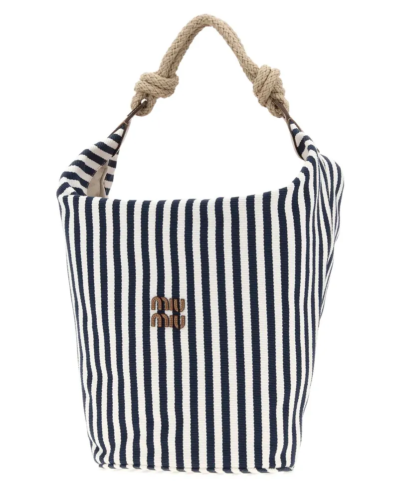 Miu Miu Striped Canvas Bucket Bag — Navy Navy