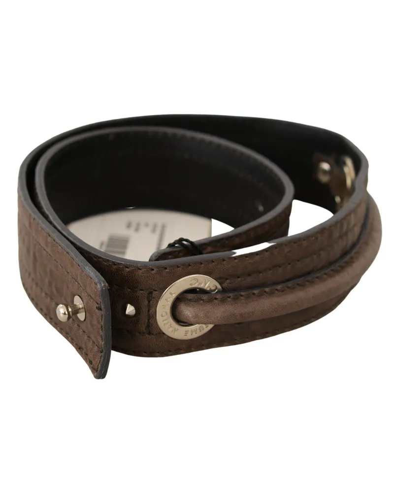 CoSTUME NATIONAL Women's Brown Leather Silver Fastening Belt Brown