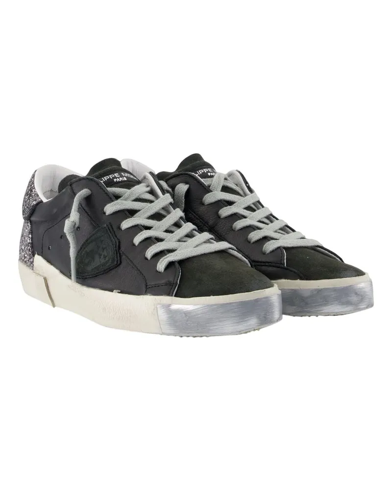 Philippe Model Women's Prsx Low Sneakers -  Leather Black Calfskin Shoes Black