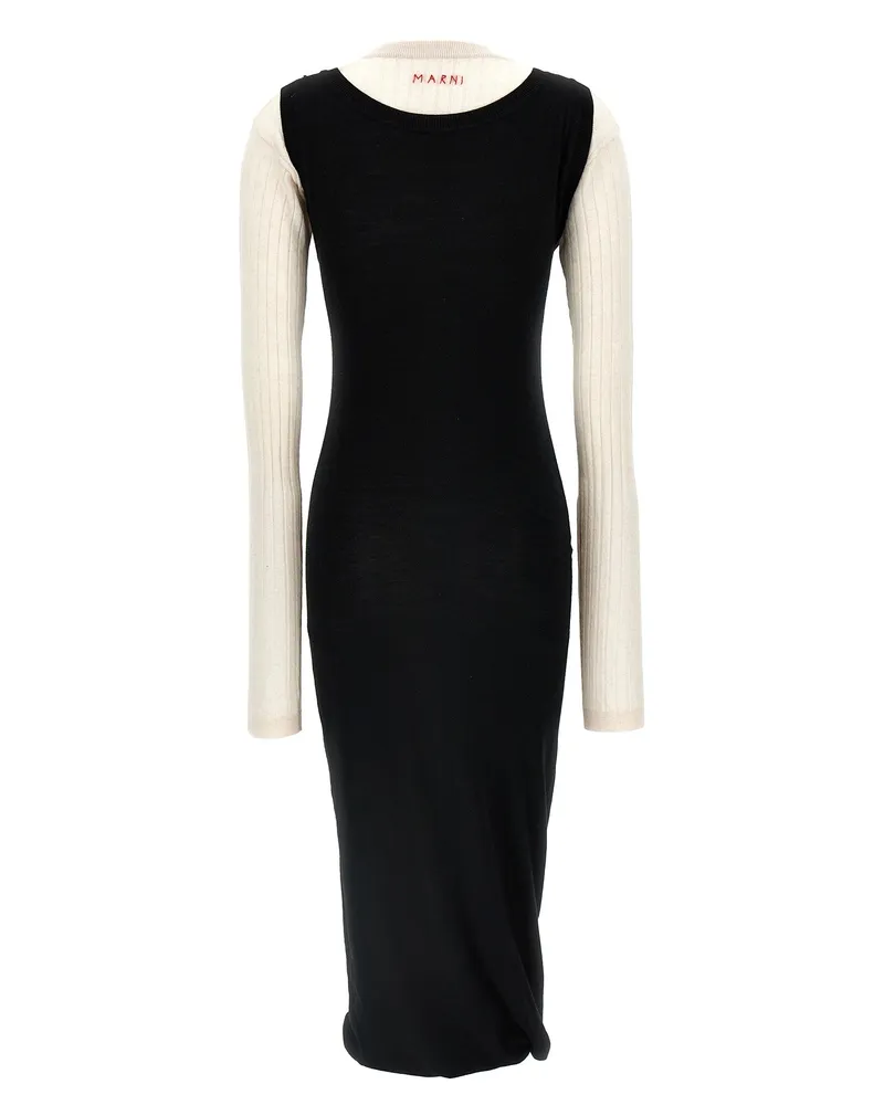 Marni Women's Bicolor Wool Midi Dress Black