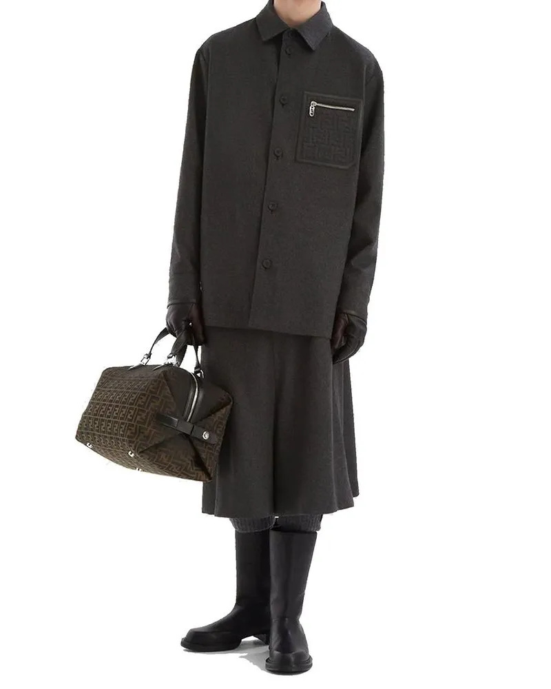 Fendi Men's Gray Cashmere Coat Clothing Gray