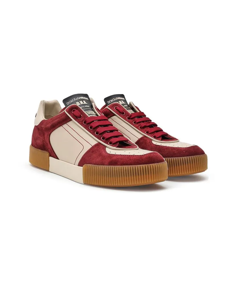 Dolce & Gabbana Men's Bordeaux Leather Low Top Sneakers Burgundy