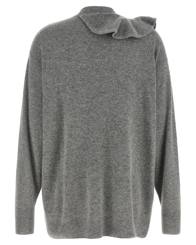NUDE Wool and Cashmere Blend with Asymmetrical Ruffle Cardigan — Grey Grey
