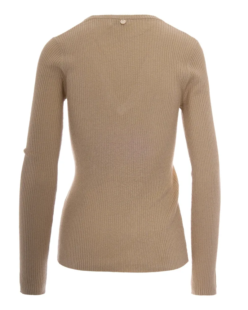 Liu Jo Women Sweater Ribbed Lamé Platinum Lux Jumpers Beige