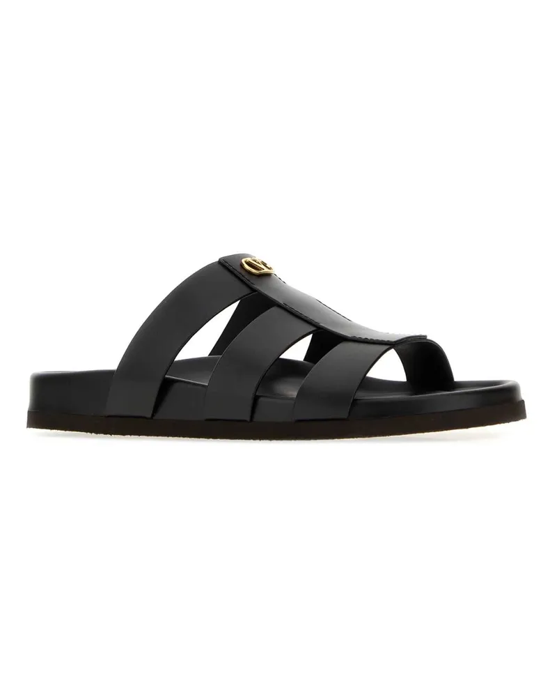 Valentino Garavani Men's Black Leather Vlogo Slippers Nero Sandali Sandal Black