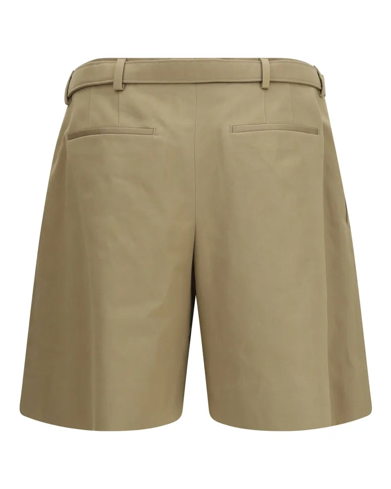Saint Laurent Men's Pleated Belt Shorts Teak Cotton Bermuda Beige