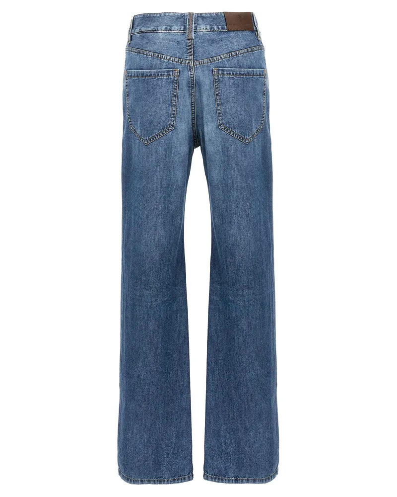 Brunello Cucinelli Women's Blue Cotton Straight-Leg Jeans Clothing Blue