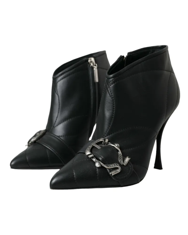 Dolce & Gabbana Women's Black Devotion Quilted Buckled Boots Shoes Leather Black