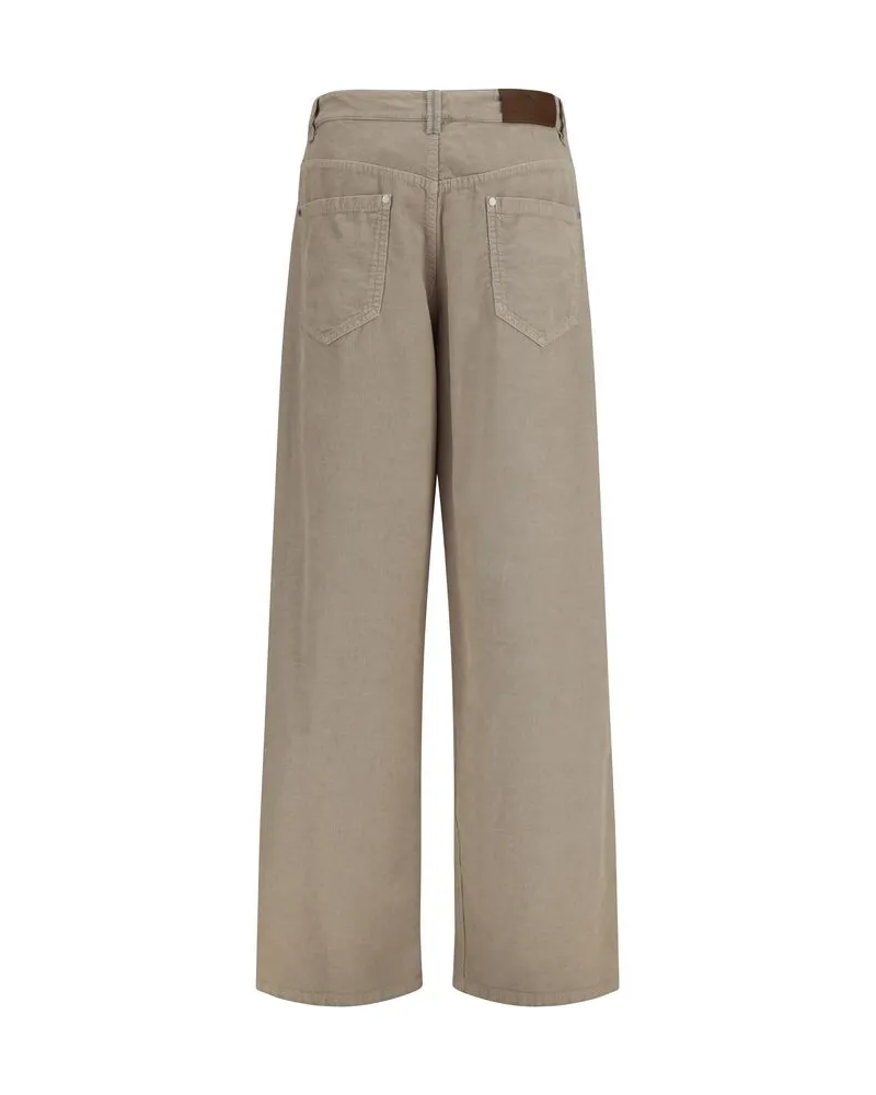 Brunello Cucinelli Cotton and Linen Blend Trousers — Beige 
