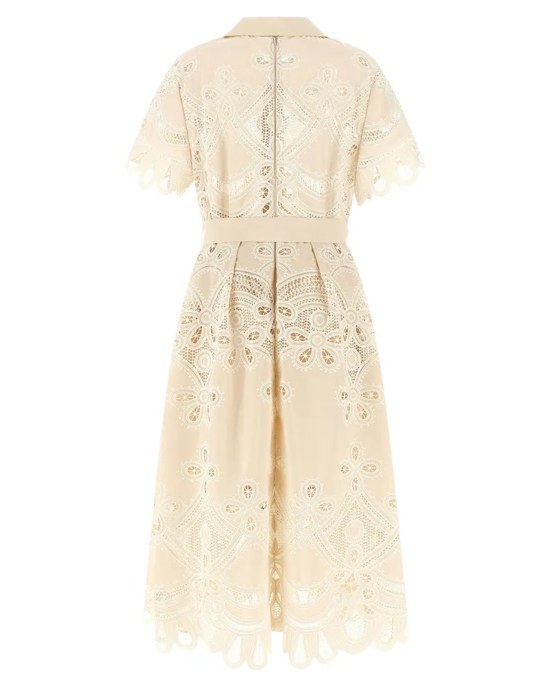 Elie Saab Carved Eyelet Embroidered Dress — Cream Cream