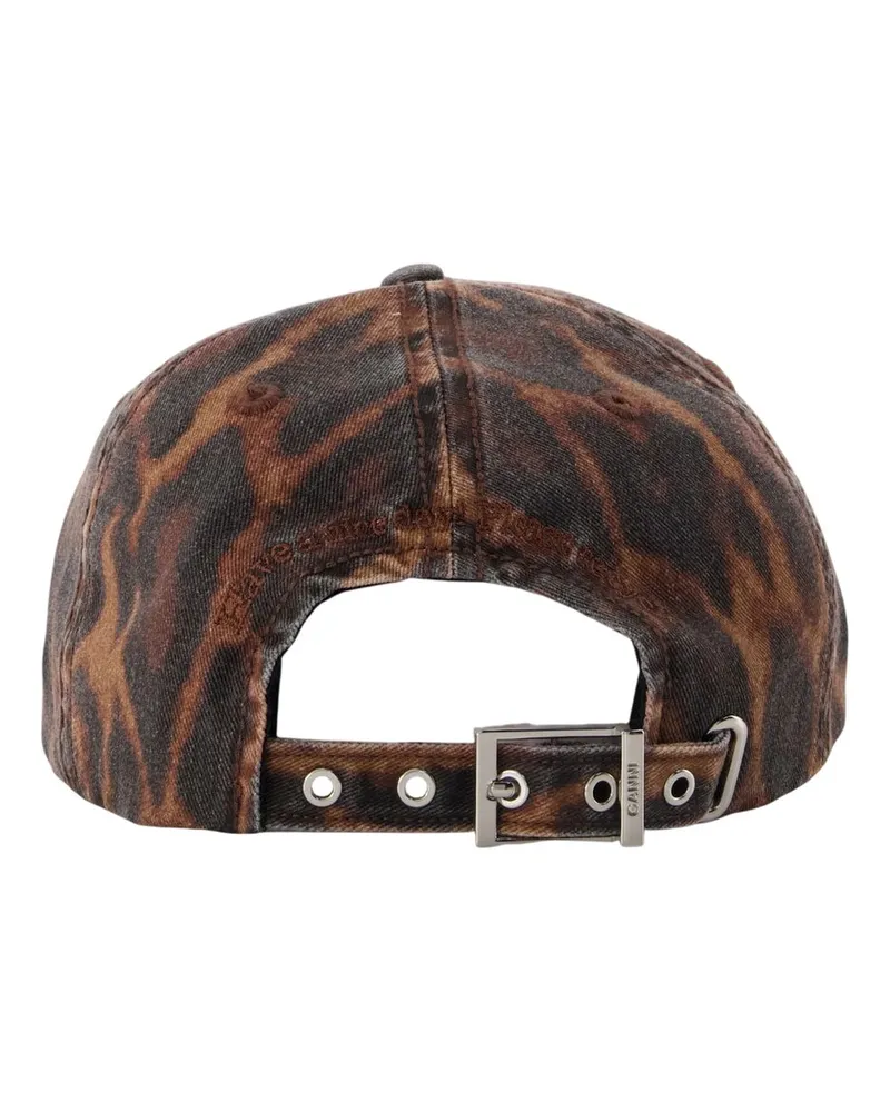 Ganni B3020268-ZZB Leopard-Print Denim Baseball Cap — Brown Brown