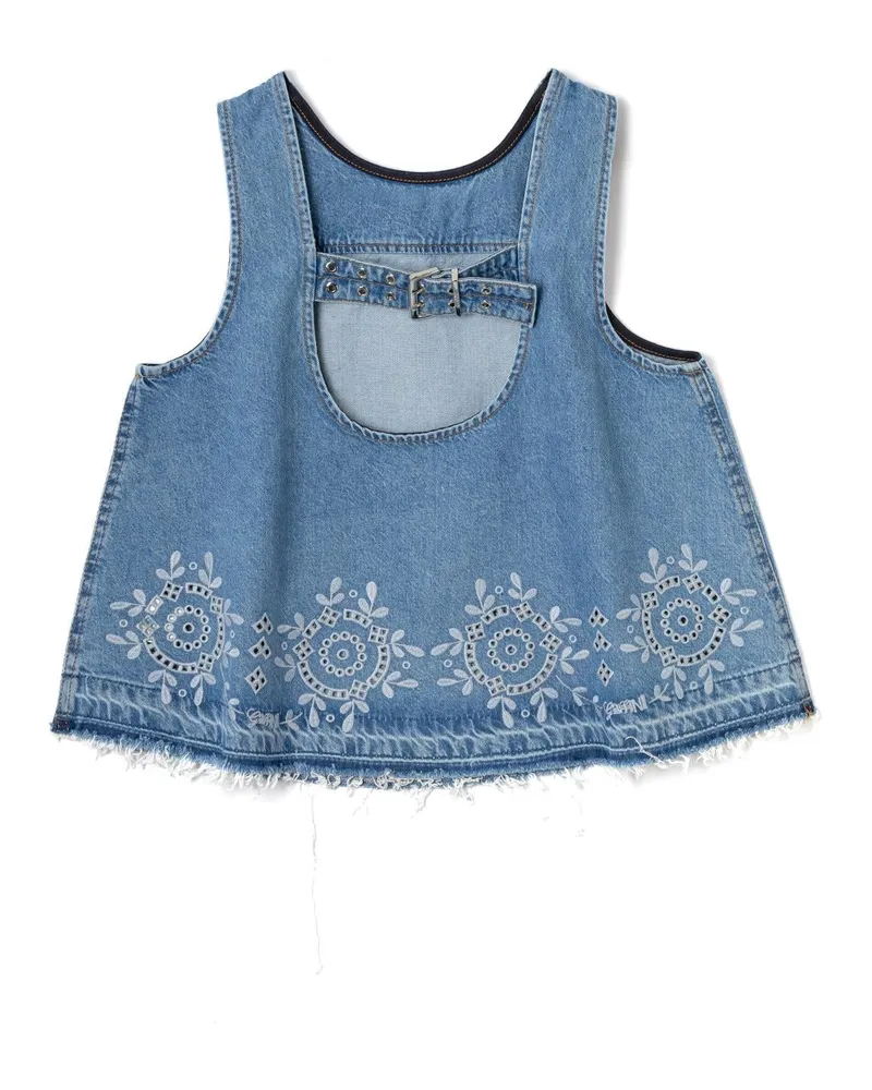 Ganni Broderie Anglaise Denim Tank Top — Blue Blue