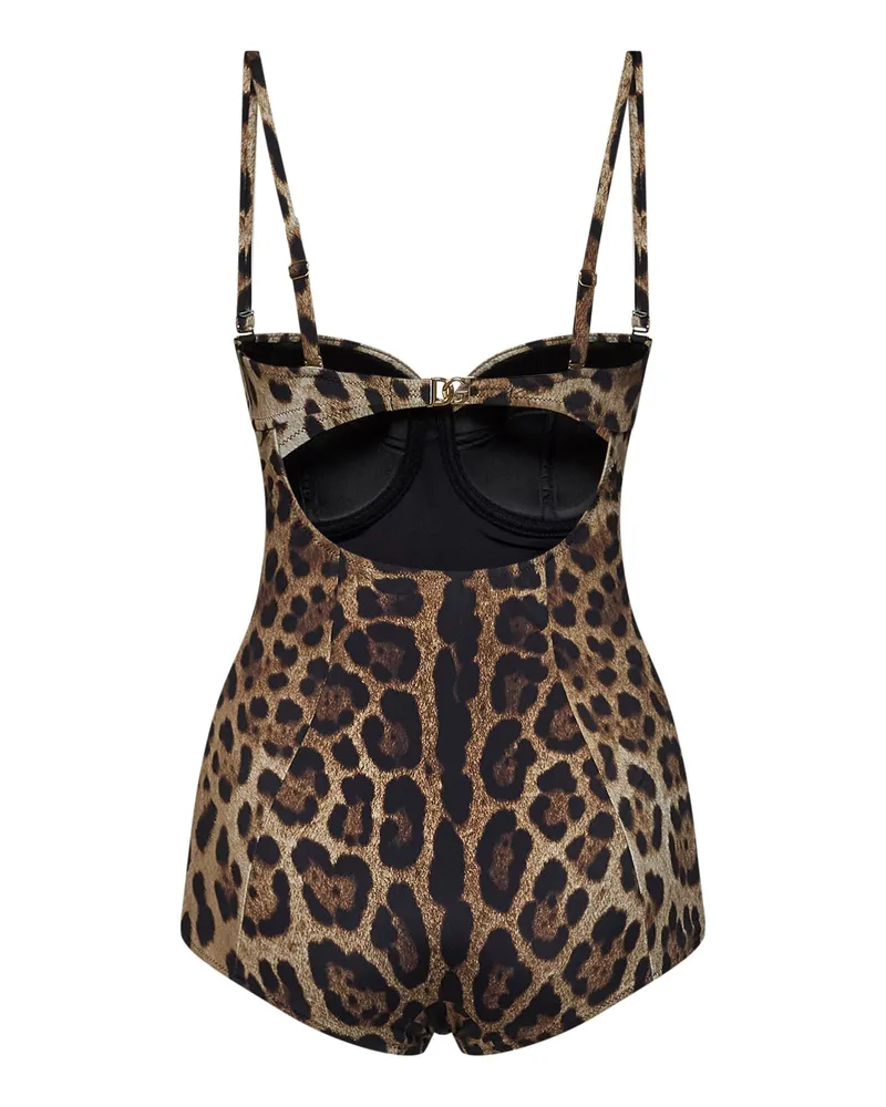 Dolce & Gabbana Women's One-Piece Swimsuit Leopard Print Lycra Multicolour Polyamide Swimwear Sea Clothing Brown