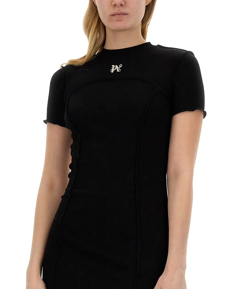 Palm Angels Logo-Embroidered Cotton Dress — Black Black