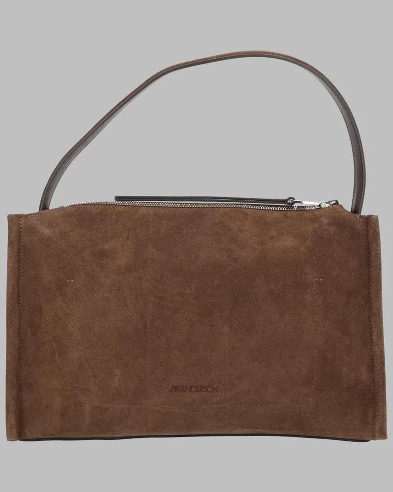 J.W.Anderson Loafer Medium Suede Shoulder Bag — Brown Brown