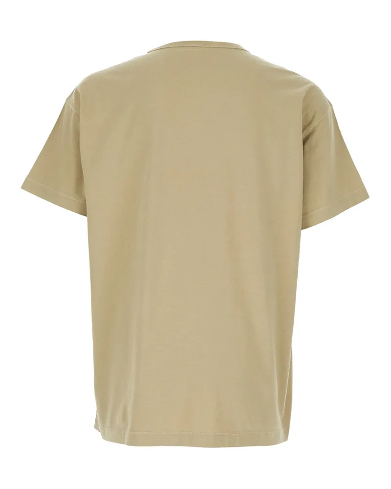 Diesel Logo-Embroidered Crew Neck T-Shirt — Beige Beige