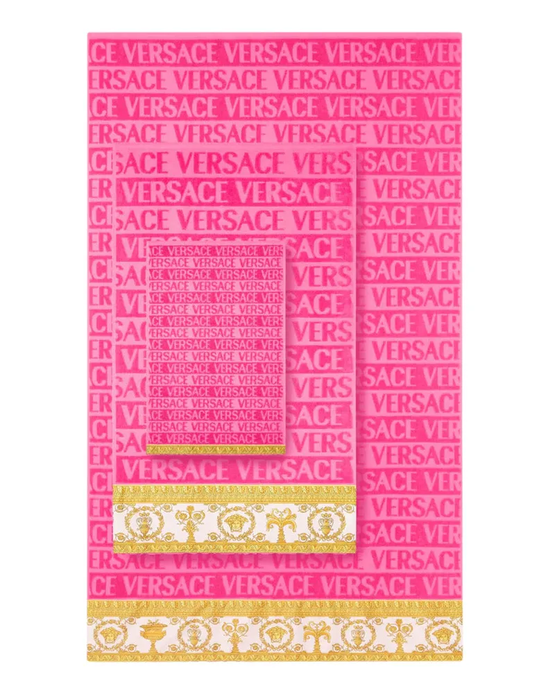 Versace Unisex Towel Set Baroque Motif Pink Cotton Towels & Bath Robes Pink