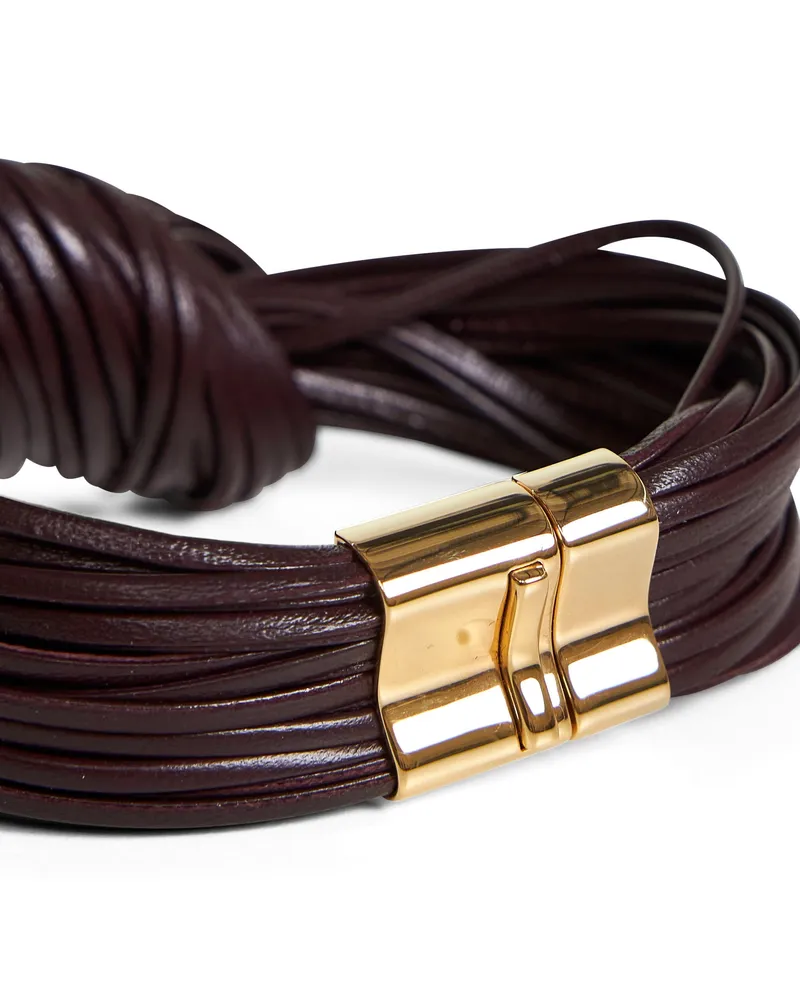 Bottega Veneta Women's Bracelet Knot Dark Barolo Leather Red Lambskin Bracelets Red