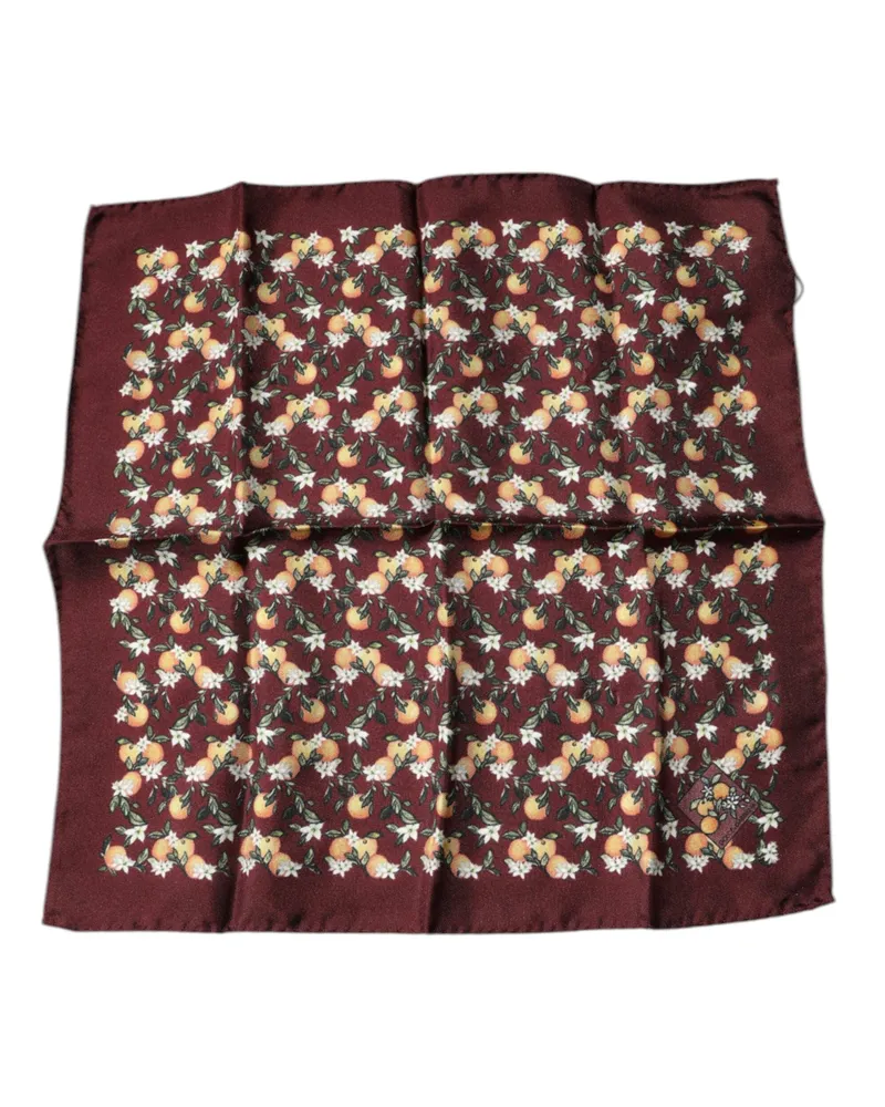 Dolce & Gabbana Men's Maroon Oranges Silk Square Handkerchief Scarf Maroon
