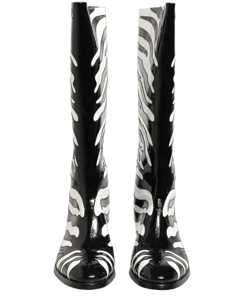 Dolce & Gabbana Black White Zebra Knee High Men Boots Shoes Calf Leather Accessory Black