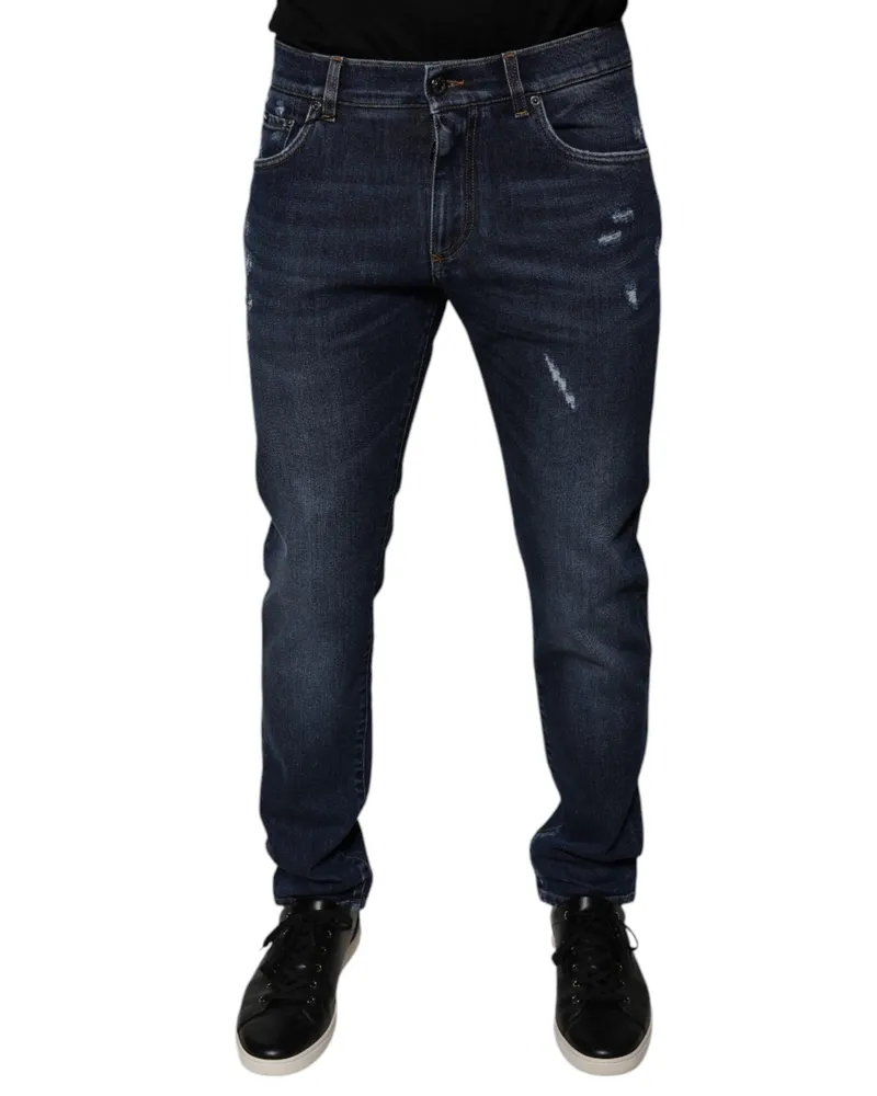 Dolce & Gabbana Men's Dark Blue Cotton Logo Skinny Denim Jeans Polyester Elastane Clothing Navy