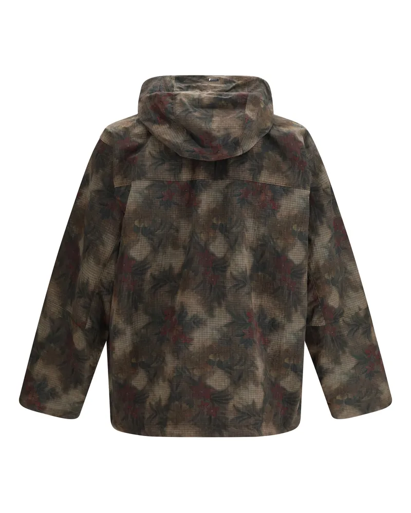 Herno Men's Ripstop Parka With Tropical Pattern Fango Nylon Jacket Gray
